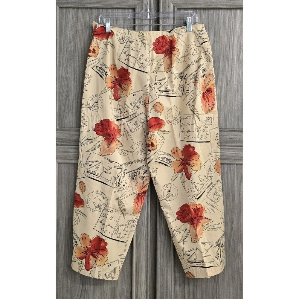 Hearts Of All Over Vintage Postcard Print Women Capri Pants Sz 12 Side Waist Zip - Picture 2 of 9